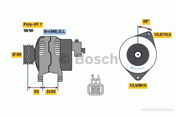 BOSCH 0 986 080 640 Alternateur 14V 110A HYUNDAI: H 1 / Satellite MPV, Van, Сamion à Plateau/Сhâssis, KIA: SORENTO 4047024798021
