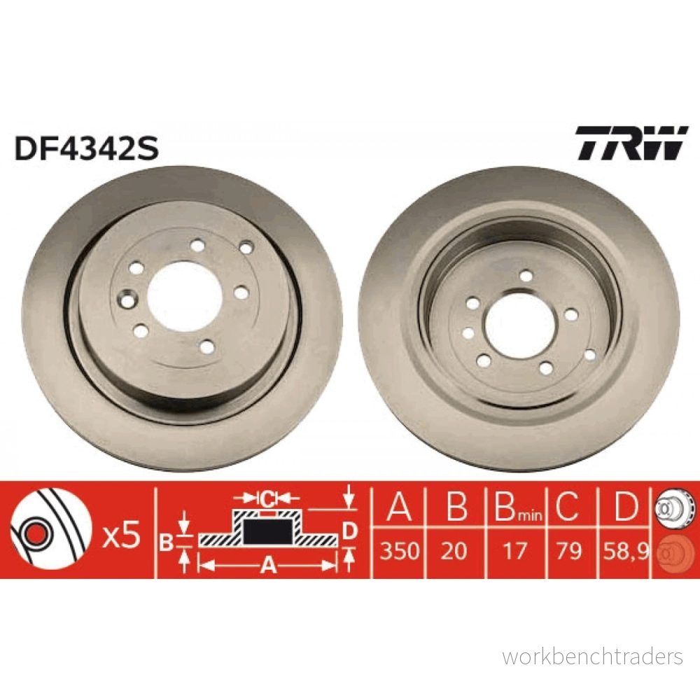 TRW DF4342S Disque de frein 350 20 5 120 ventilé peint LAND ROVER: Range Rover Sport, 3, Discovery 4 3322937434060