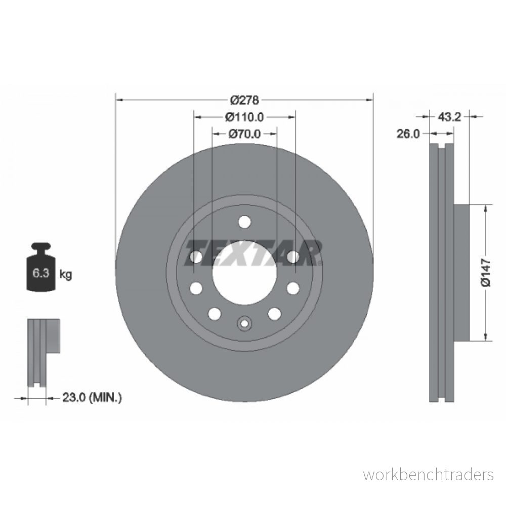 TEXTAR 92156400 Disque de frein 278 26 05/08 110 ventilé l'intérieur sans boulon fix roue, moyeu roue OPEL: Corsa D 3/5 portes