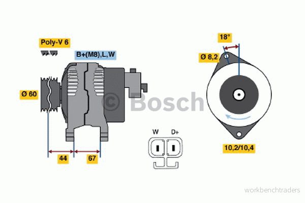 BOSCH 0 986 043 981 Alternateur 14V 100A OPEL: Meriva A, Corsa C 3/5 portes, Combo Van / Break, HONDA: CIVIC 7 Hatchback, VAUXHALL: Mk2 3165143515808