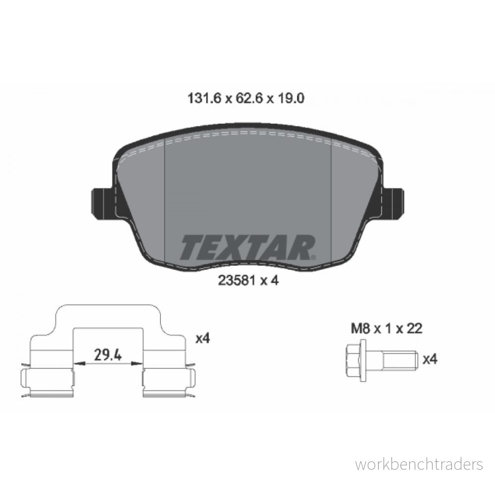 TEXTAR 2358101 Jeu de plaquettes frein non préparé pour indicateur d'usure avec vis d'étrier accessoires SEAT: Ibiza 3, 4 4019722272394