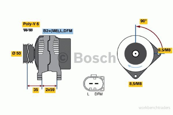 BOSCH 0 986 048 891 Alternateur 14V 70A SEAT: Ibiza 3, 4, Córdoba II Berline, VOLKSWAGEN: Polo IV 3/5 portes, Fox Berline 4047024414846