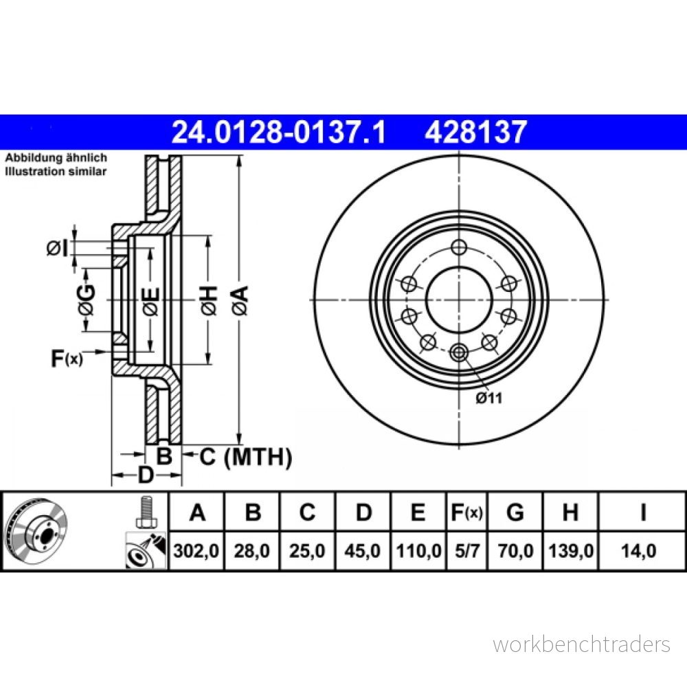 ATE 24.0128 0137.1 Disque de frein 302,0 28,0 5 110,0 ventilé revêtu à haute teneur en carbone avec vis/boulons SAAB: 9 3 Berline, Break 4006633106061