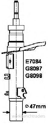 MONROE G8097 Amortisseur Pression de gaz Système bitube Jambe suspension Goujon en haut, Collier bas PEUGEOT: 207 SW, CC, 3/5 portes