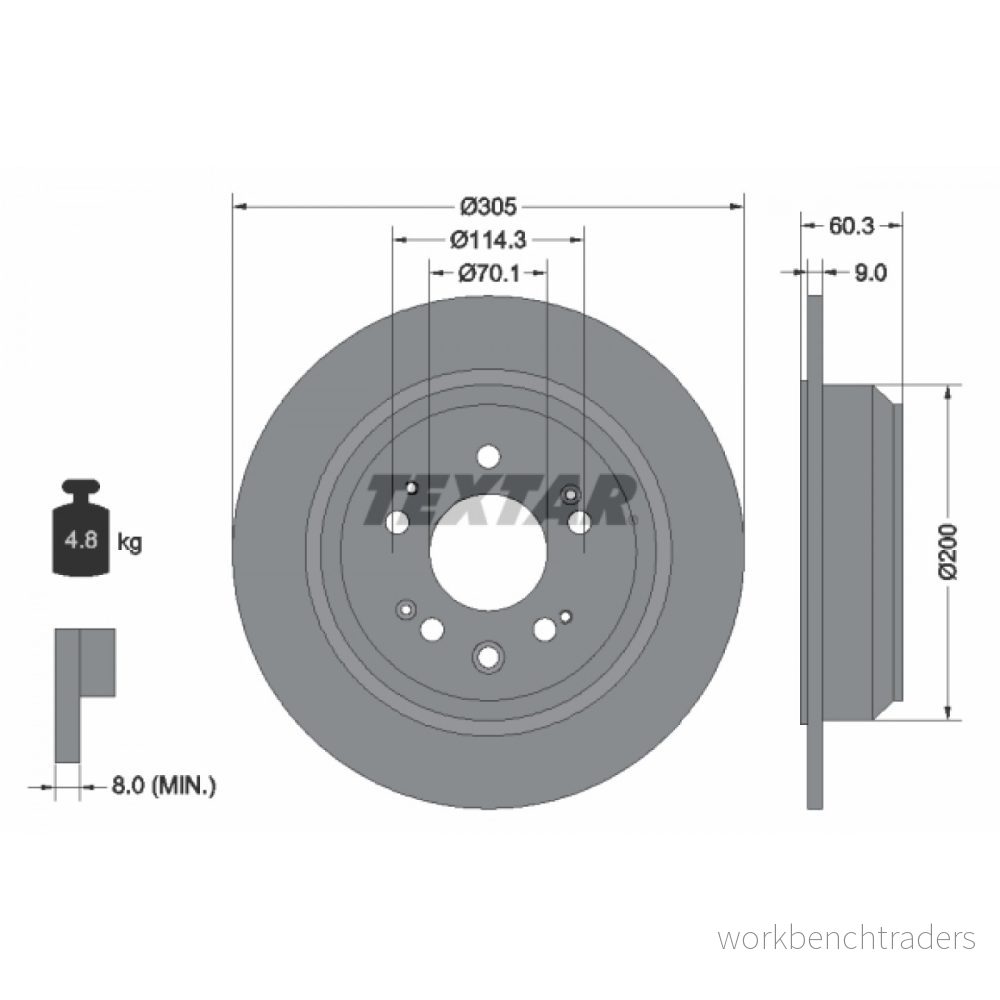 TEXTAR 92195100 Disque de frein 305 9 05/10 114,3 plein sans boulon fix roue, moyeu roue HONDA: ACCORD 8, 8 Kombi 4019722403156