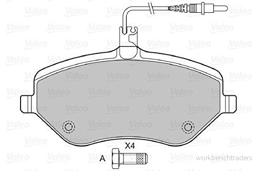 VALEO 601072 Jeu de plaquettes frein Essieu avant contact signal d'usure inclus avec kit vis fixation, tôle anti bruit 3276426010726